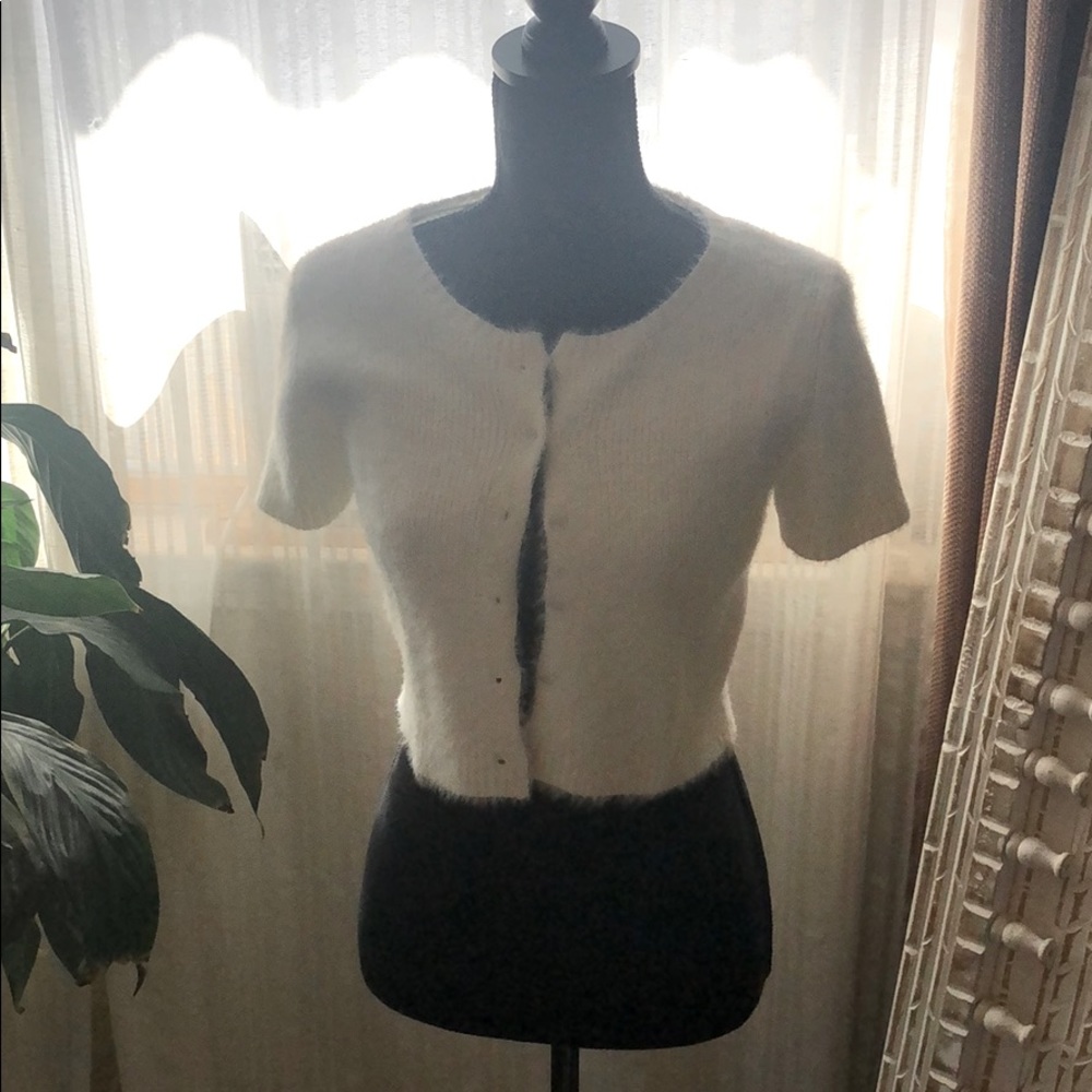 Cashmere style 90s fluffy cardigan crop white